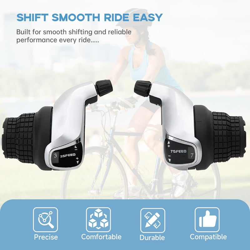 Tailcle 3x7 Speed Grip Shifter, Left 3 Speed Grip Shifter and Right 7 Speed Shifters Bicycle Gear Shifter 21 Speed for MTB City Commuter Youth & Kids Bikes (Black and Silver) - Image 4